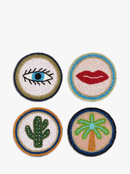 Eleanor Bowmer Electric Coast Beaded Coasters, Set of 4, Assorted, Multi