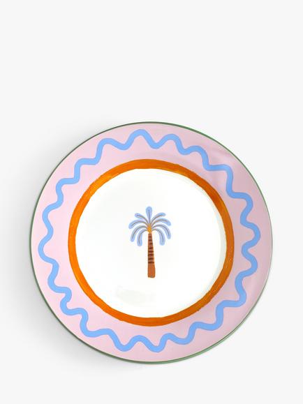 Eleanor Bowmer Electric Coast Palm Tree Stoneware Dinner Plate, 27.5cm, Pink/Multi, Pink