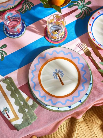Eleanor Bowmer Electric Coast Palm Tree Stoneware Dinner Plate, 27.5cm, Pink/Multi - view 2, Pink