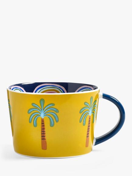 Eleanor Bowmer Electric Coast Palm Tree Stoneware Mug, 330ml, Yellow/Multi, Yellow/Multi