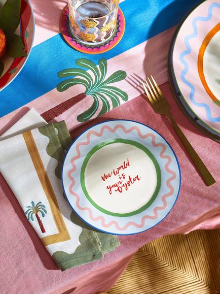 Eleanor Bowmer Electric Coast 'World Is Your Oyster' Stoneware Side Plate, 19cm, Multi - view 2, Orange