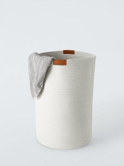 John Lewis Rope Laundry Basket, White - view 2, White