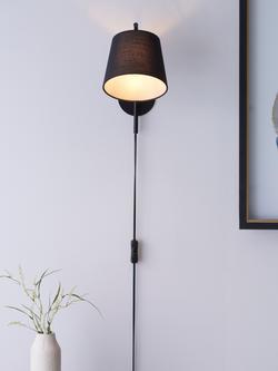John Lewis Harry Plug-In Wall Light - view 2, Black