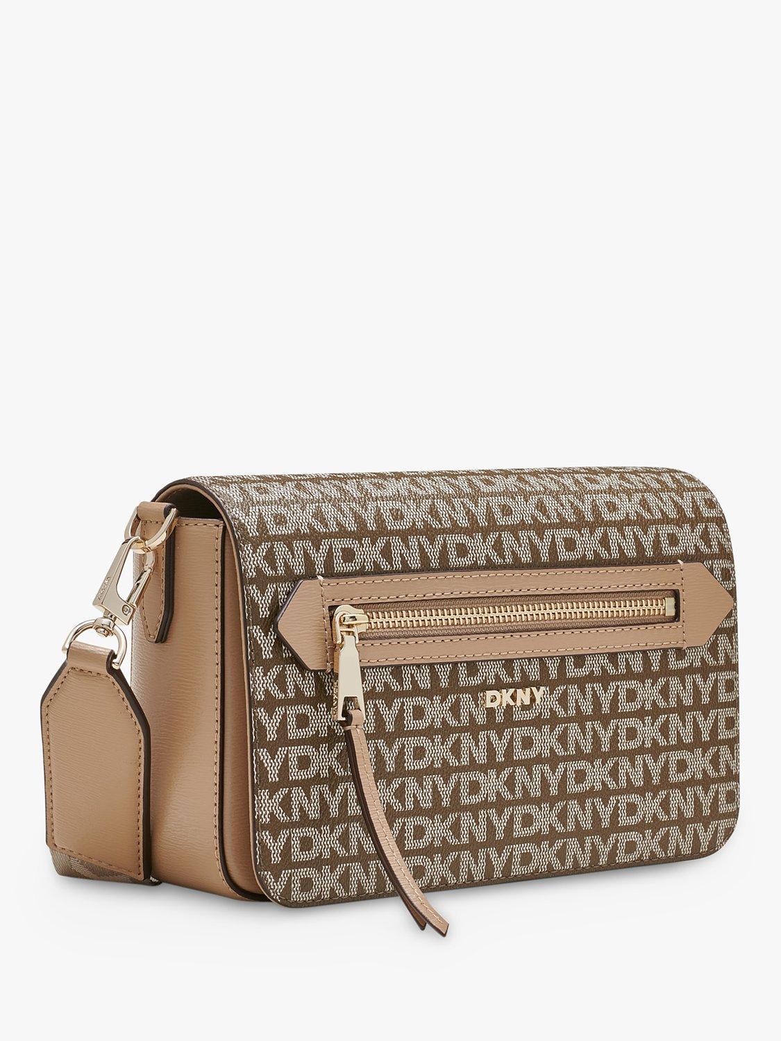 DKNY Bryant Avenue Logo Flap Faux Leather Crossbody Bag Chino Cappuccino