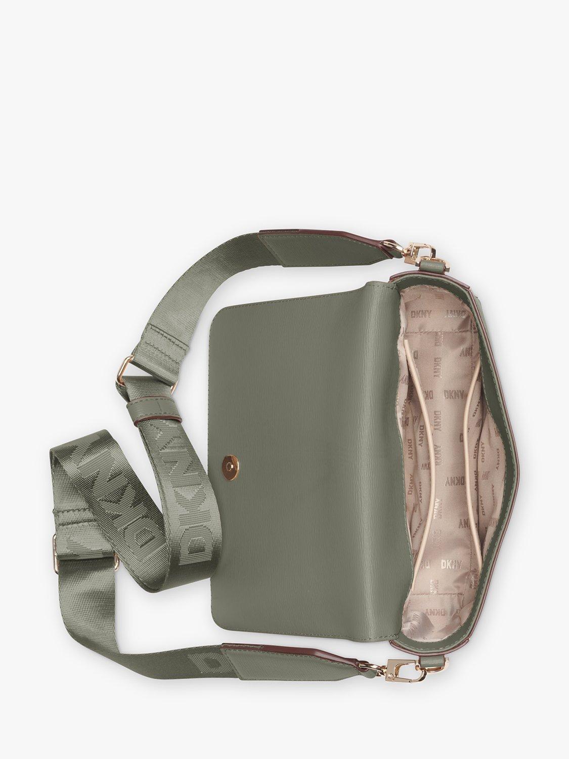 DKNY Bryant Leather Flapover Cross Body Bag Olive