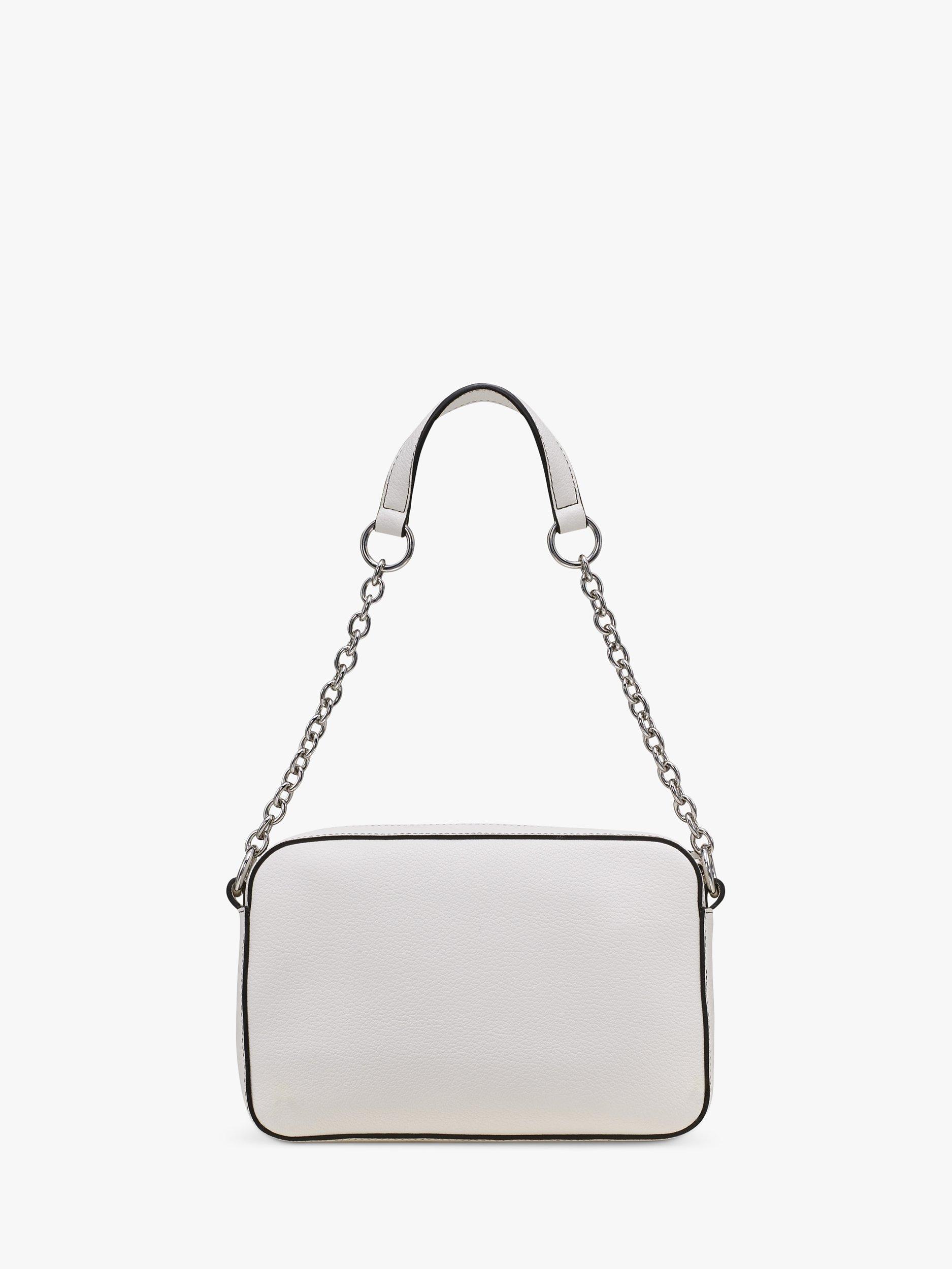 DKNY Leather Crossbody Camera Bag, White/Silver