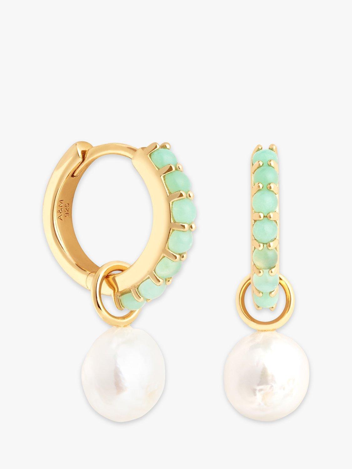 Astrid & Miyu Aqua and Pearl Charm Huggie Hoop Earrings