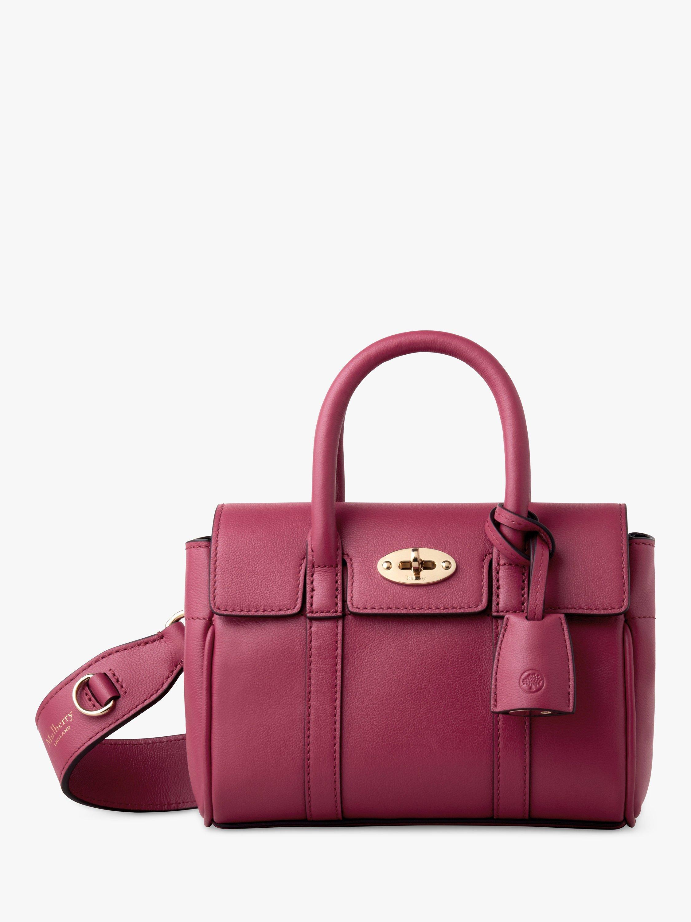 Mulberry Mini Bayswater Micro Classic Grain Leather Tote Bag, Wild Berry