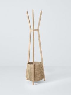 John Lewis Timber Coat Stand Woven Storage Basket, White Washed