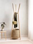 John Lewis Timber Coat Stand & Woven Storage Basket, White Washed