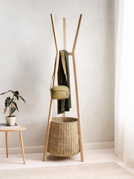 John Lewis Timber Coat Stand & Woven Storage Basket, White Washed - view 2, White Washed