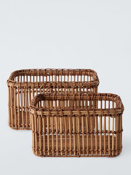 John Lewis Mid-Century Woven Rattan Storage Baskets, Set of 2 - view 2, 