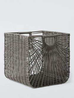 John Lewis Polyester Rattan Storage Basket, Grey, Large, 