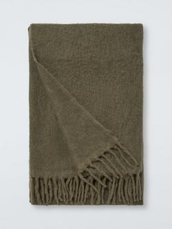 John Lewis Mohair Effect Plain Throw, Olive