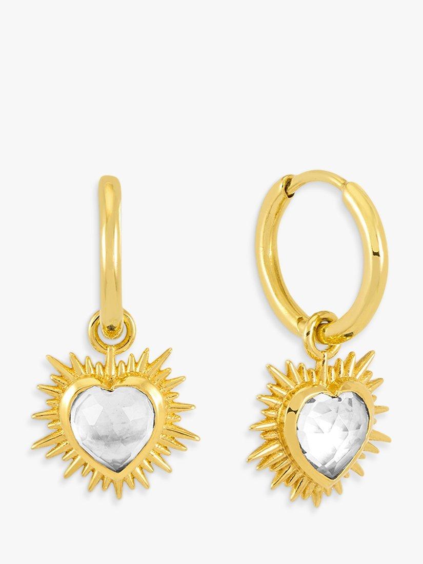 Rachel Jackson London Electric Love Heart Huggie Hoop Earrings, Gold/Rock Crystal