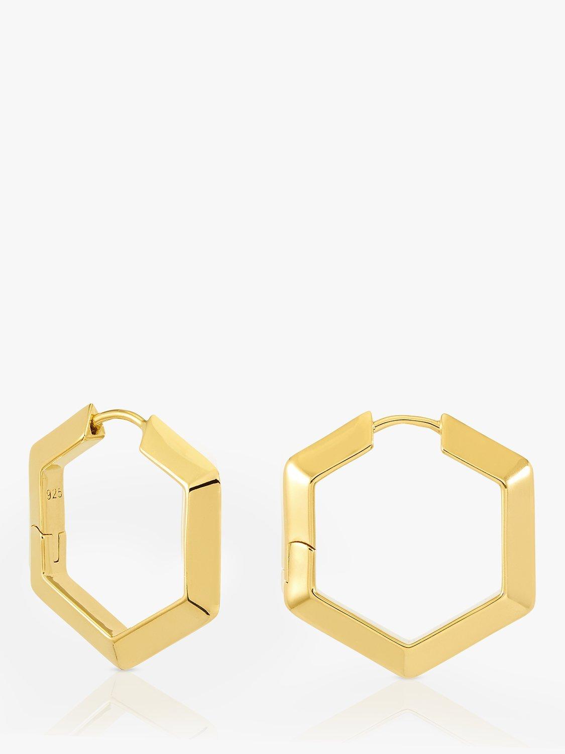 Product image 1 of 3, which shows Rachel Jackson London Large Bevelled Hexagon Hoop Earrings, Gold