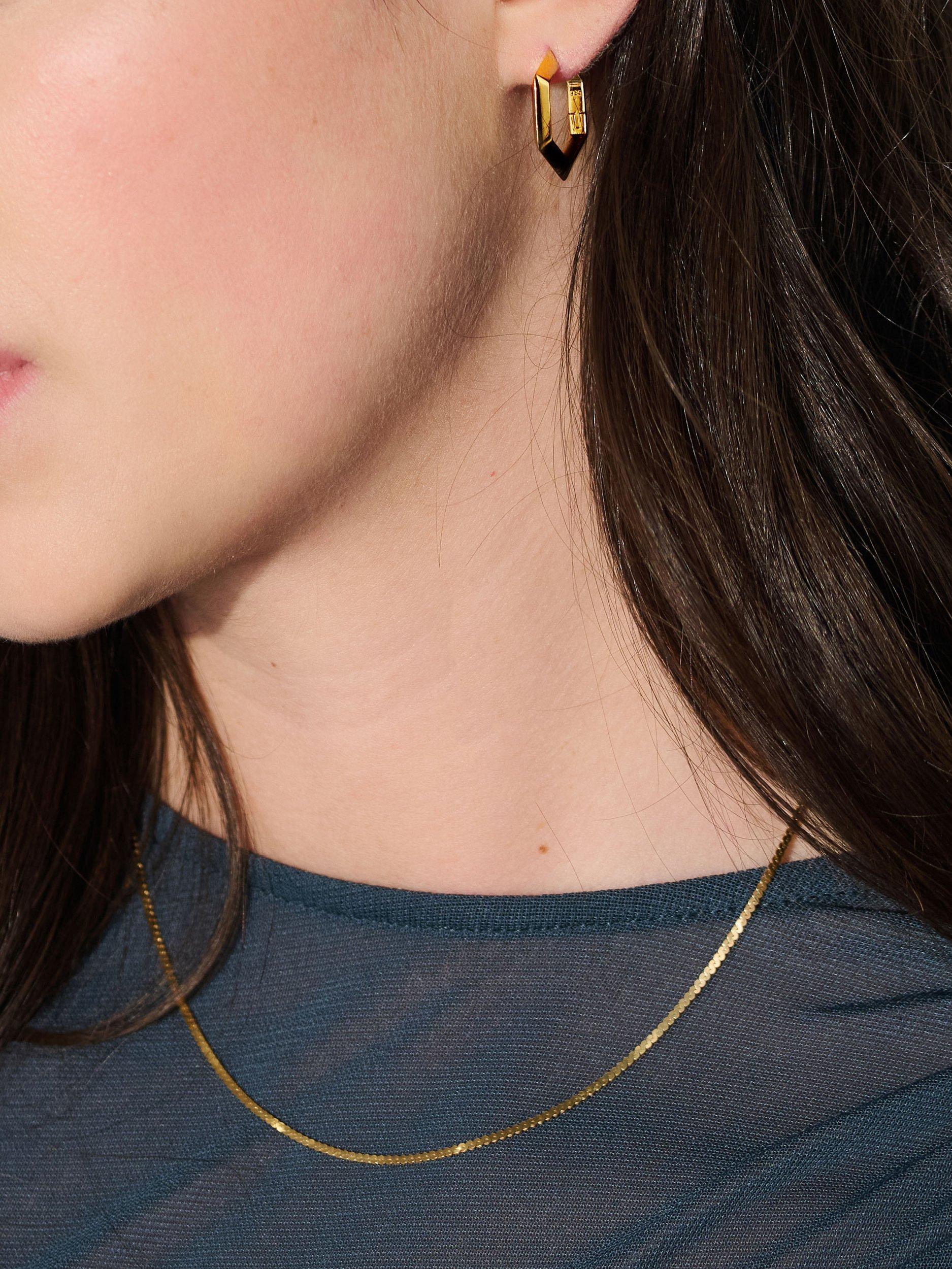 Product image 2 of 3, which shows Rachel Jackson London Large Bevelled Hexagon Hoop Earrings, Gold