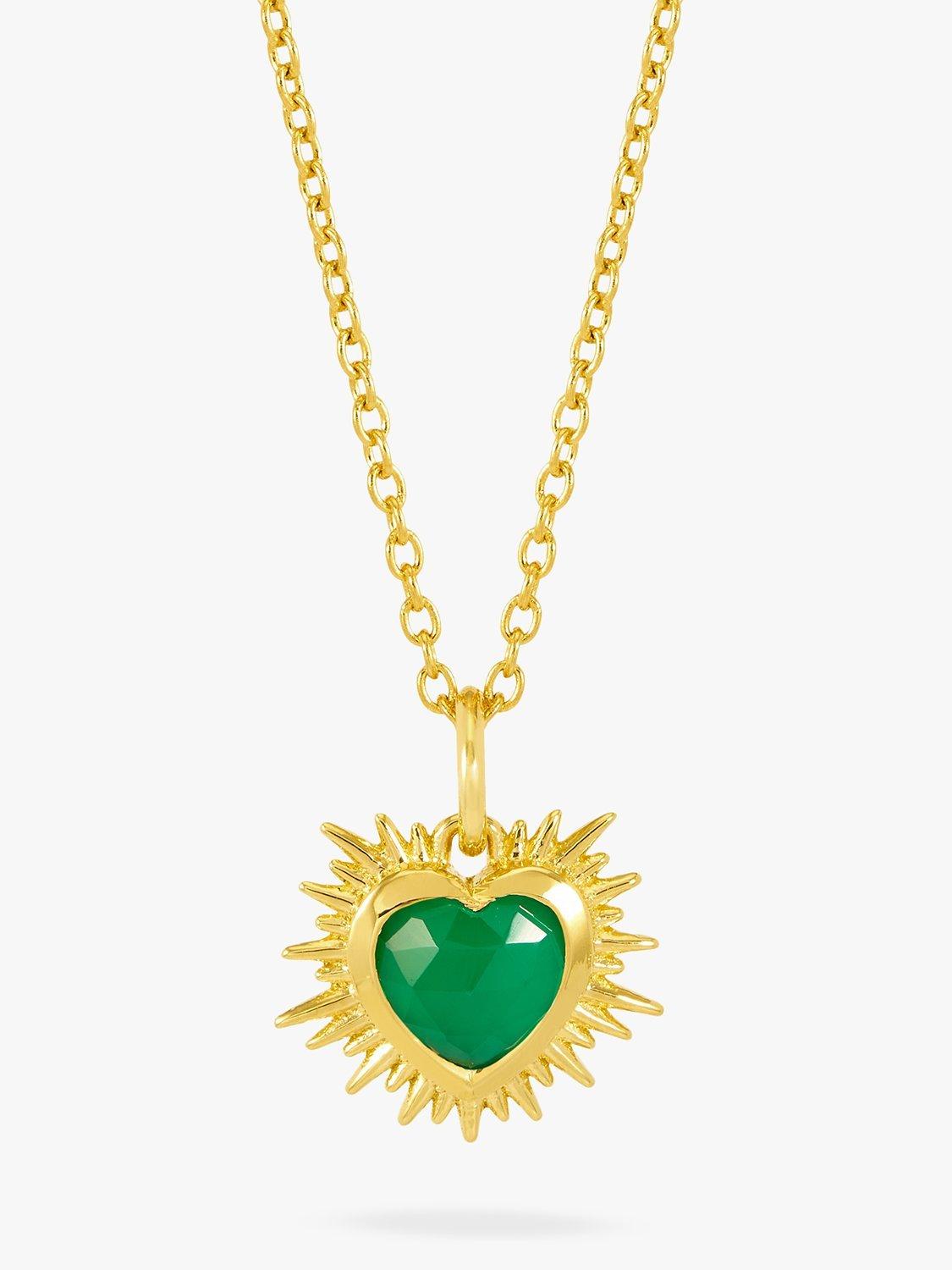 Product image 1 of 4, which shows Rachel Jackson London Personalised Electric Love Birthstone Heart Necklace, Green Agate - May