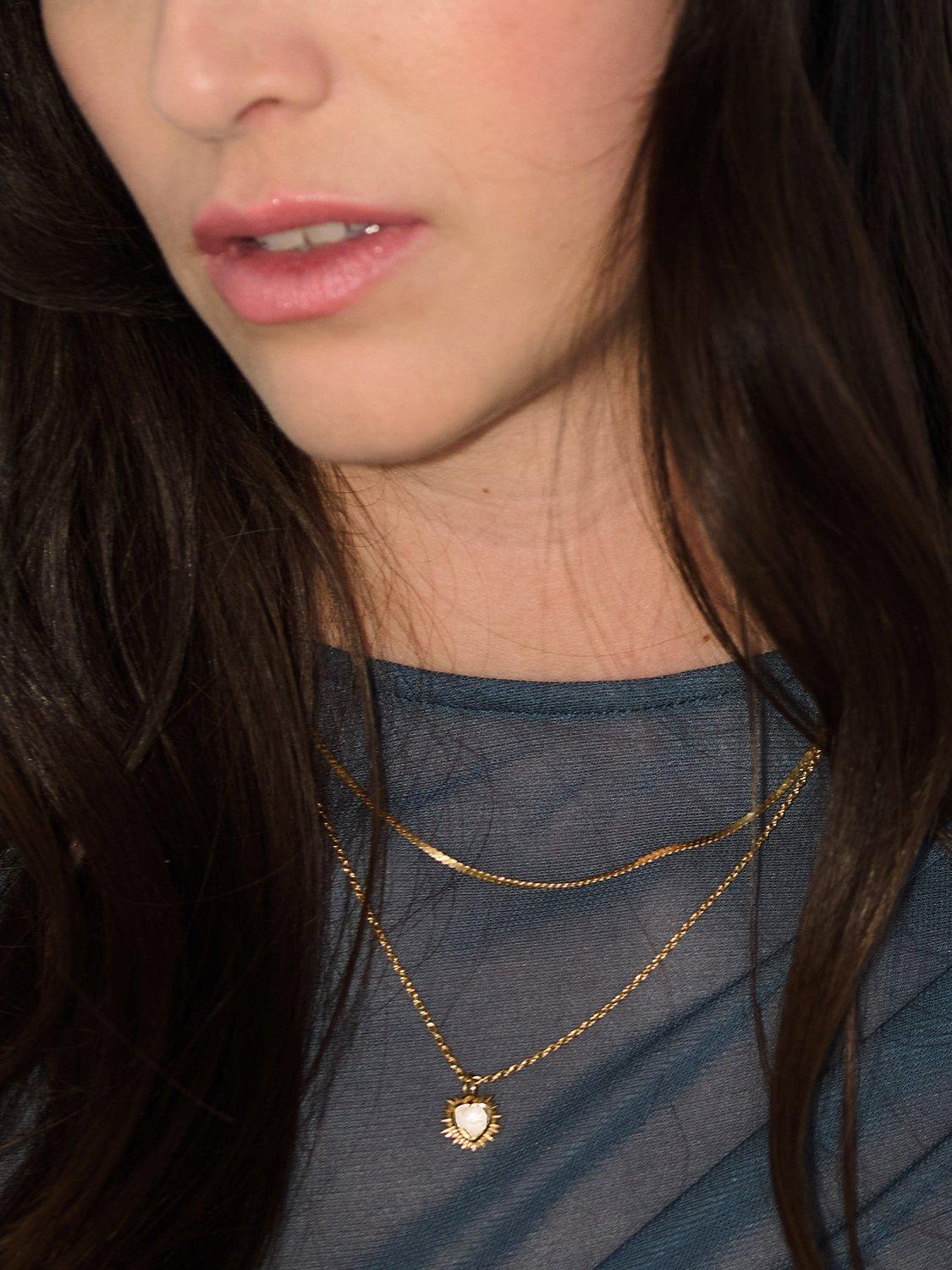 Product image 2 of 4, which shows Rachel Jackson London Personalised Electric Love Birthstone Heart Necklace, Rock Crystal - April