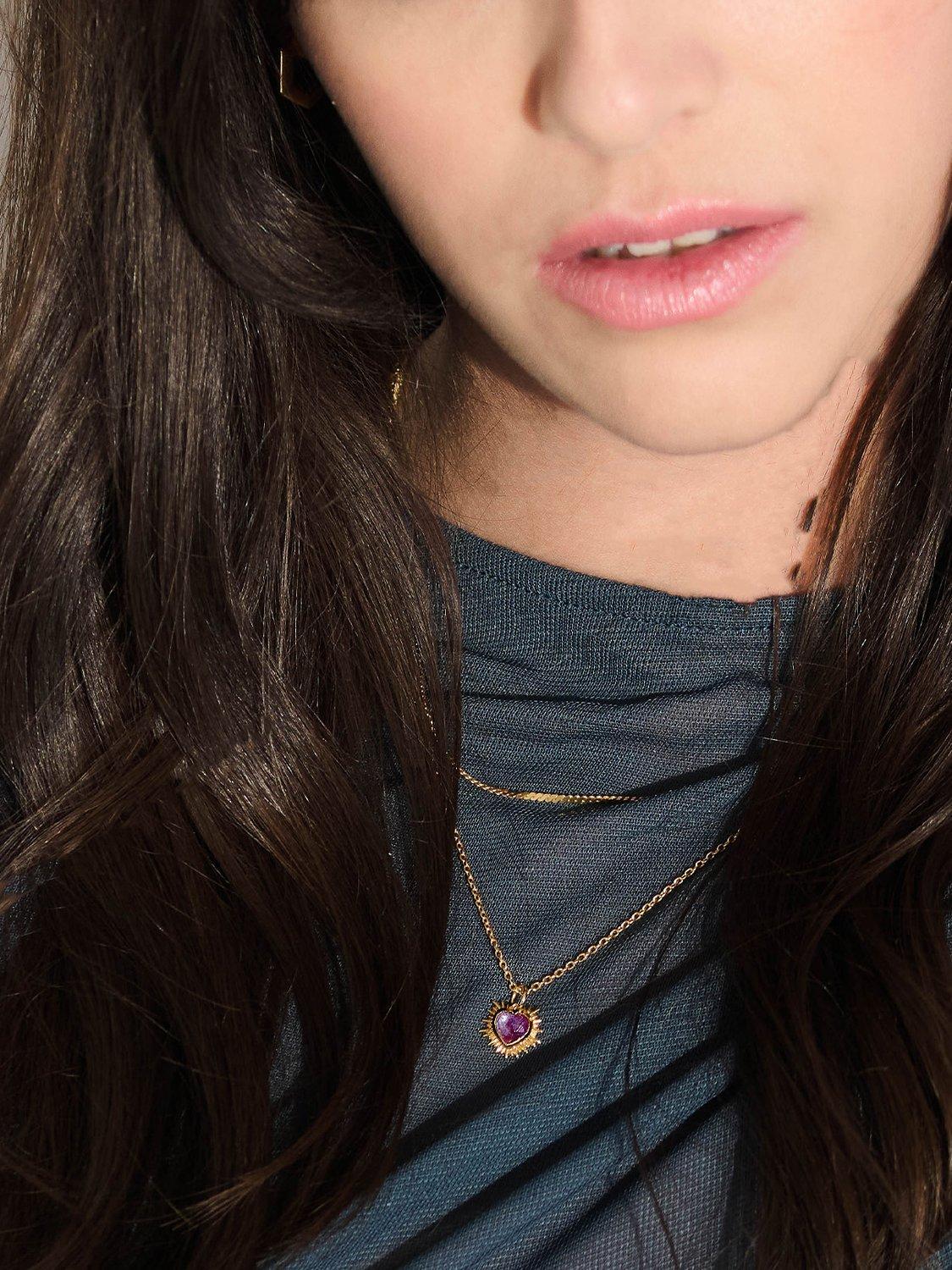 Product image 2 of 4, which shows Rachel Jackson London Personalised Electric Love Birthstone Heart Necklace, Amethyst - February