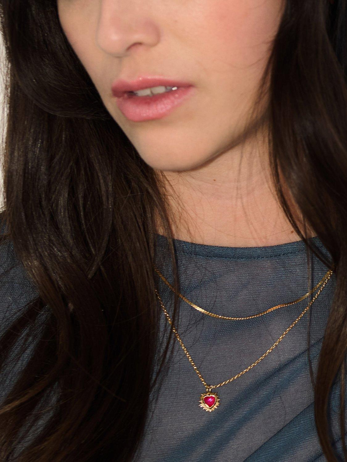 Product image 2 of 4, which shows Rachel Jackson London Personalised Electric Love Birthstone Heart Necklace, Ruby - July