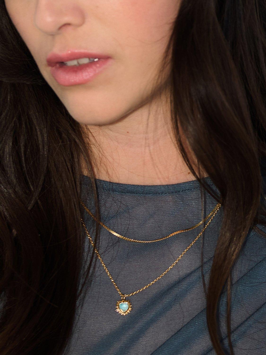 Product image 2 of 4, which shows Rachel Jackson London Personalised Electric Love Birthstone Heart Necklace, Sky Blue Topaz - March