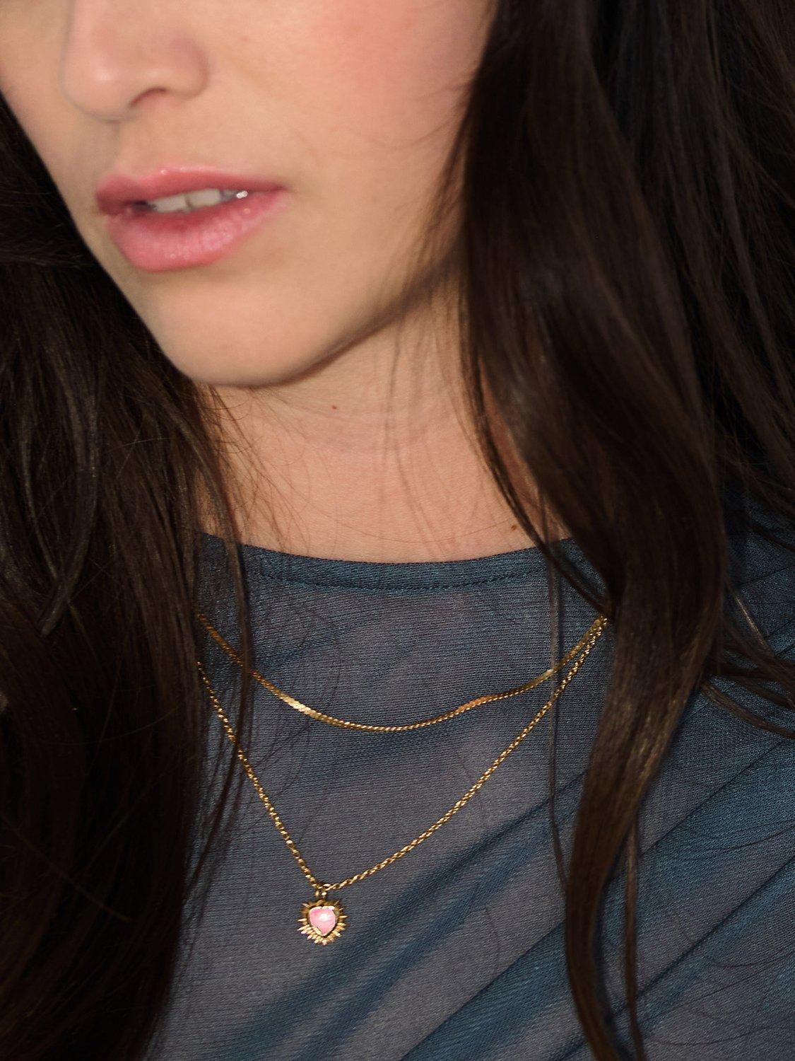 Product image 2 of 4, which shows Rachel Jackson London Personalised Electric Love Birthstone Heart Necklace, Rose Quartz - October