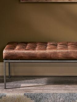 nkuku Nasan Leather Upholstered Bench - view 2, Brown