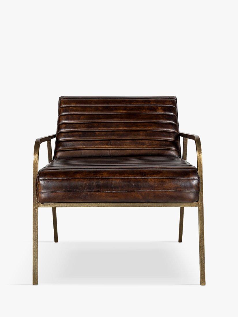 Mira Range, nkuku Mirai Ribbed Leather Armchair, Dark Leg, Brown