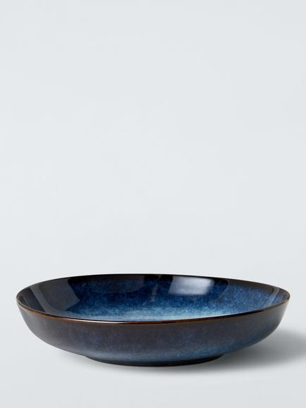 John Lewis Iver Reactive Glaze Stoneware Pasta Bowl, 22cm, Blue, 