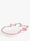 John Lewis Reindeer Red Rim Fine China Dish, 18cm, White/Red