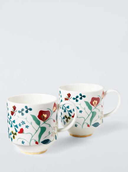 John Lewis Ulla Floral Fine China Mug, Set of 2, 370ml, Multi