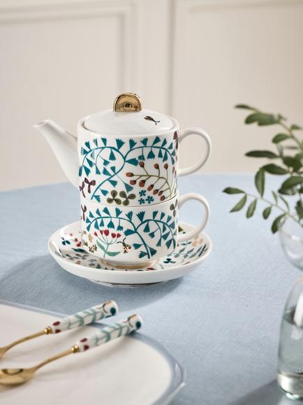 John Lewis Ulla Floral Fine Tea For One Stacking Teapot & Cup Gift Set - view 2, Multi