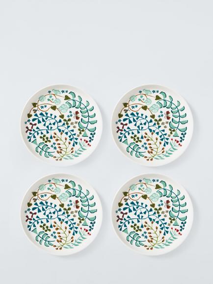John Lewis Ulla Floral Fine Cake Plate, 16.7cm, Set of 4, Multi