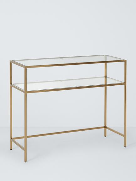 John Lewis Langham Rectangular Glass Console Table, Brass, Brass