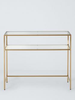 John Lewis Langham Rectangular Glass Console Table, Brass - view 2, Brass