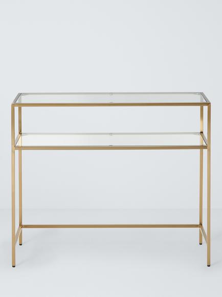 John Lewis Langham Rectangular Glass Console Table, Brass - view 2, Brass