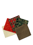 Rose & Hubble Christmas Fat Quarter Fabrics, Pack of 5, Tartan/Gold