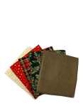 Rose & Hubble Christmas Fat Quarter Fabrics, Pack of 5, Tartan/Gold