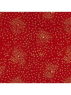 John Louden Scattered Stars Cotton Fabric, Red/Gold