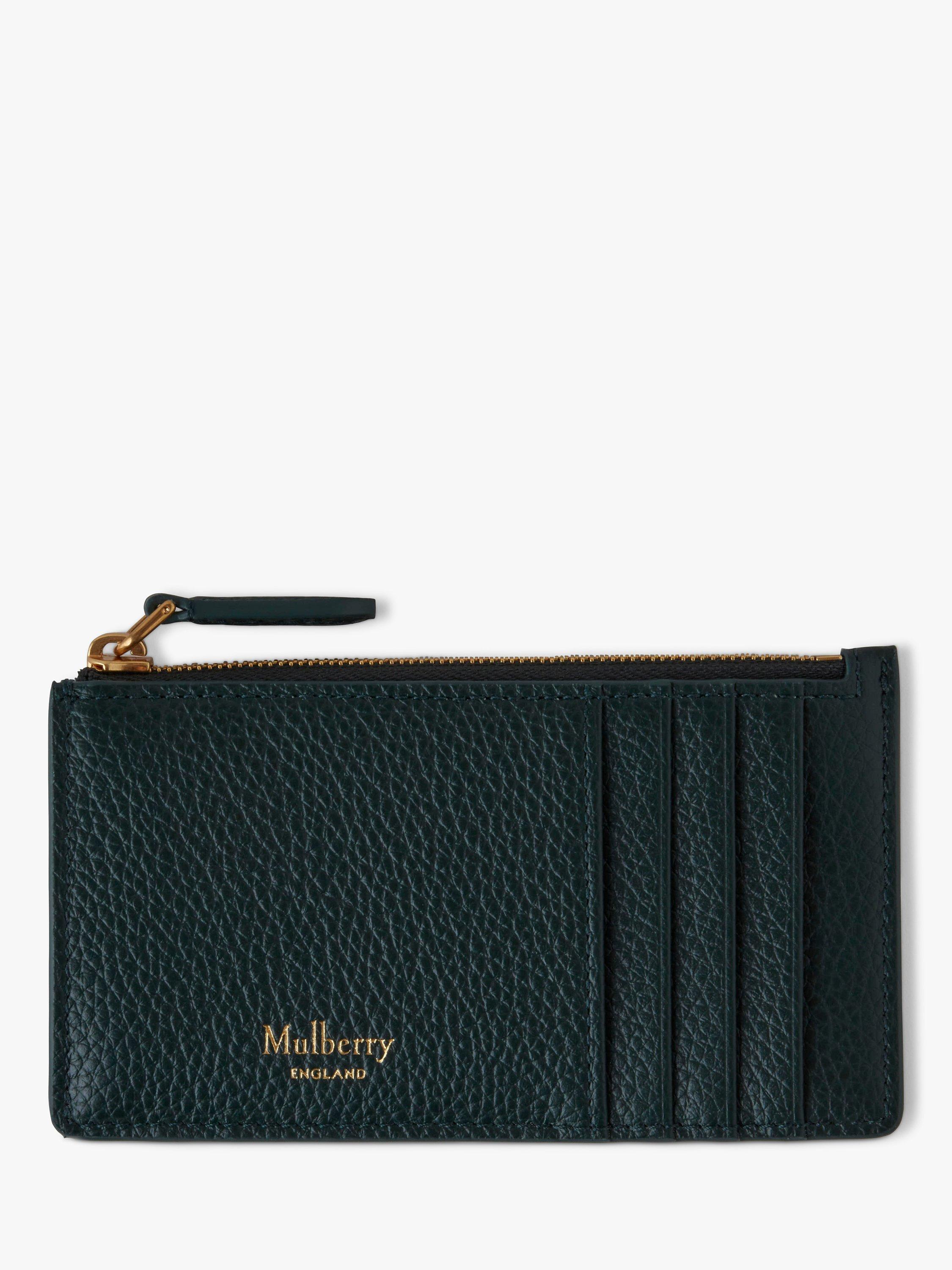 Product image 1 of 3, which shows Mulberry Continental Small Classic Grain Leather Zipped Long Card Holder, Mulberry Green