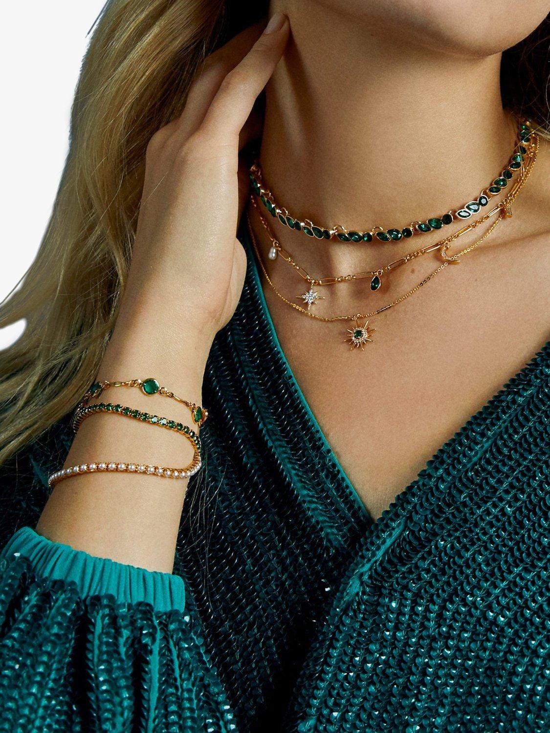 Product image 2 of 2, which shows Orelia Swarovski Crystal Tennis Bracelet, Gold/Emerald