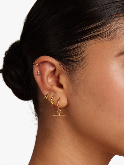 Orelia Dainty T-Bar Knot Detail Hoop Earrings - view 2, Gold