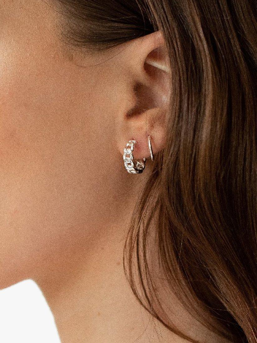 Product image 2 of 2, which shows Orelia Chain Huggie Hoop Earrings, Silver