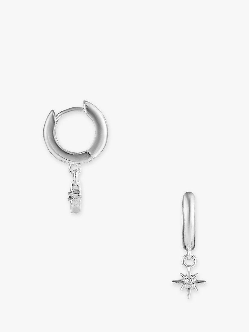 Orelia Pave Micro Starburst Huggie Hoops Earrings, Silver