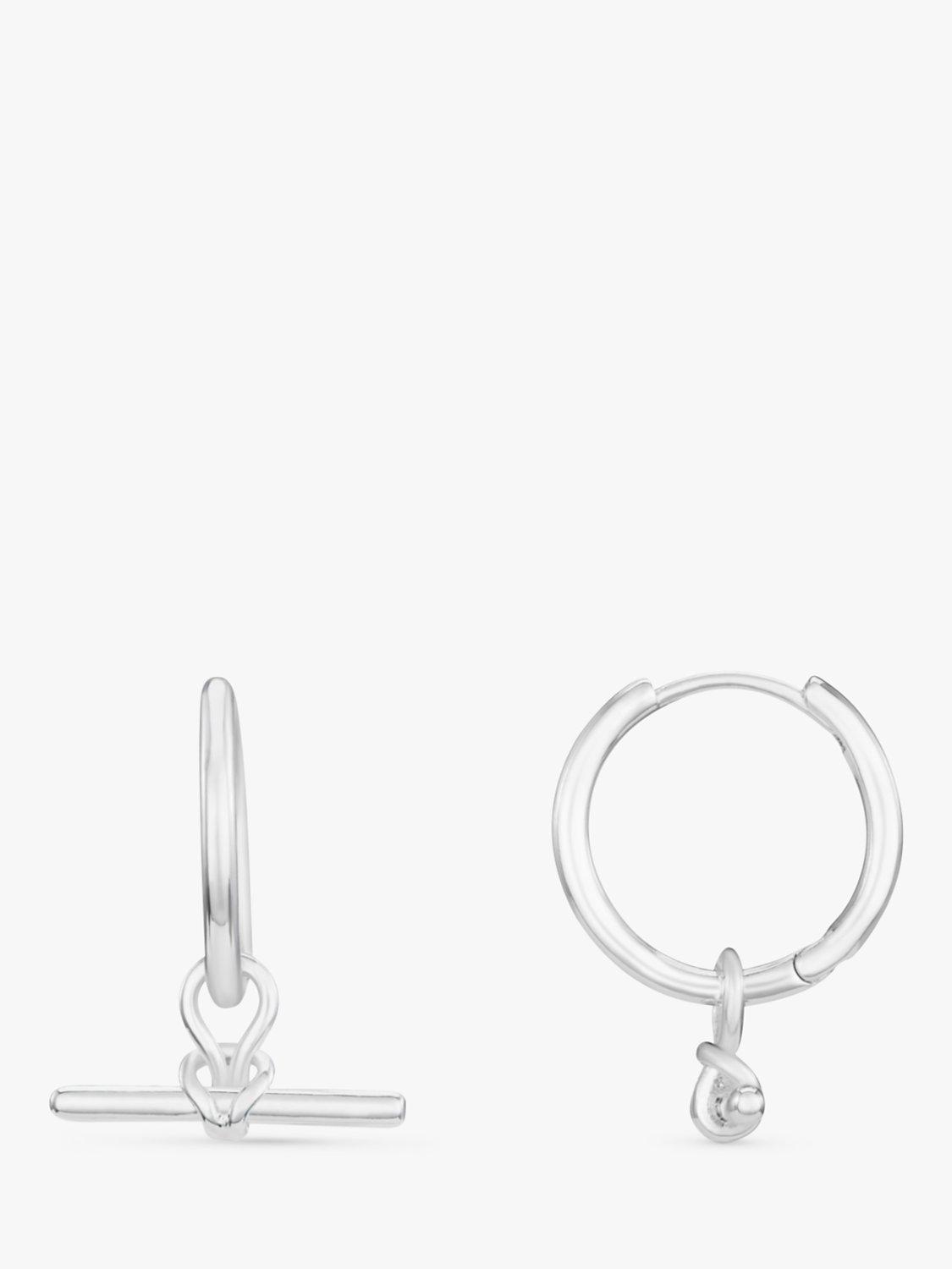 Product image 1 of 2, which shows Orelia Dainty T-Bar Knot Detail Hoop Earrings, Silver
