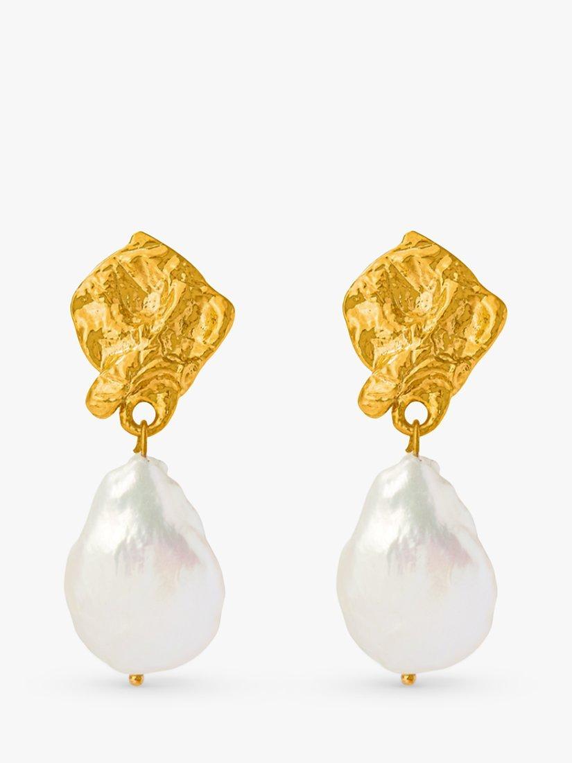 Orelia Molten Pearl Drop Earrings, Gold