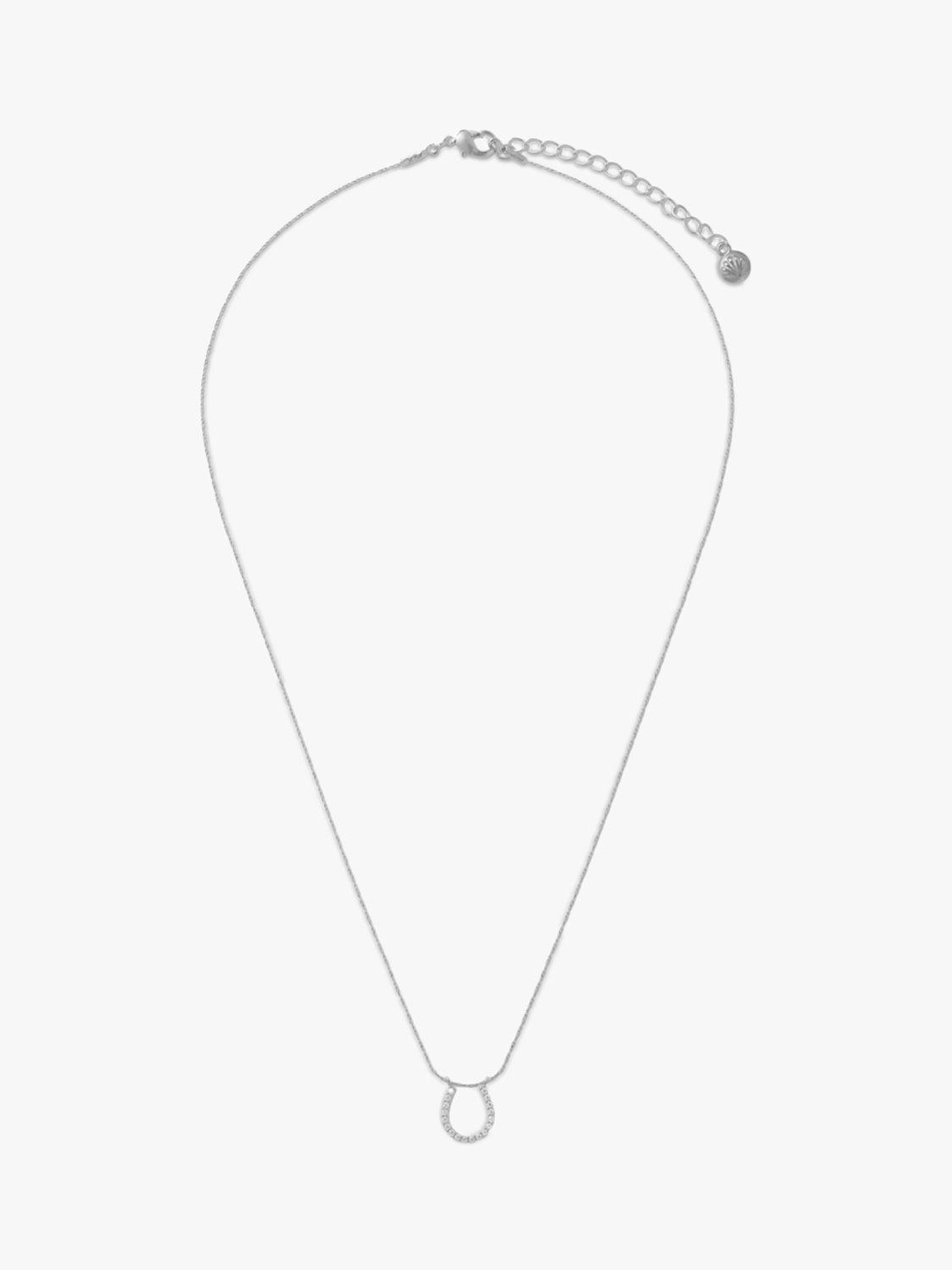 Orelia Horseshoe Pave Pendant Necklace, Silver