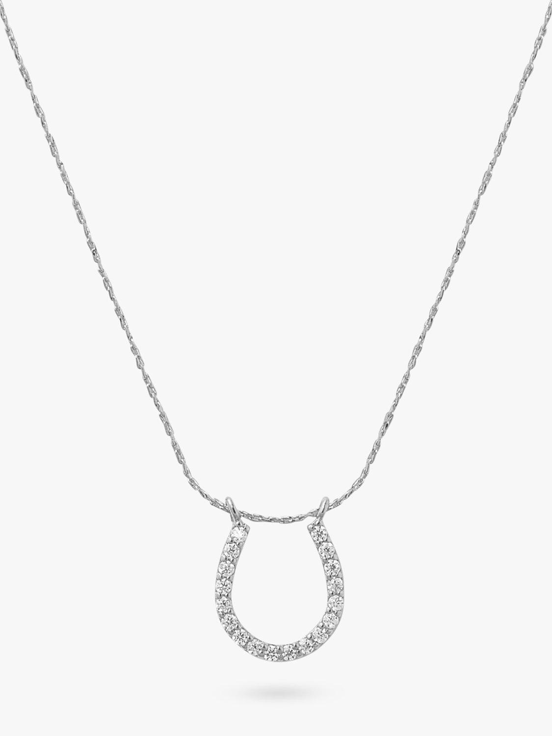 Orelia Horseshoe Pave Pendant Necklace, Silver