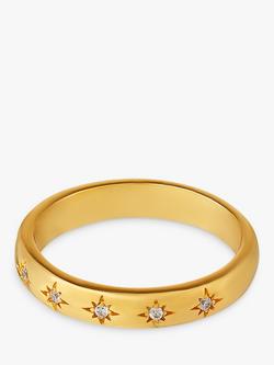 Orelia Crystal Engraved Starburst Ring, Gold, Gold